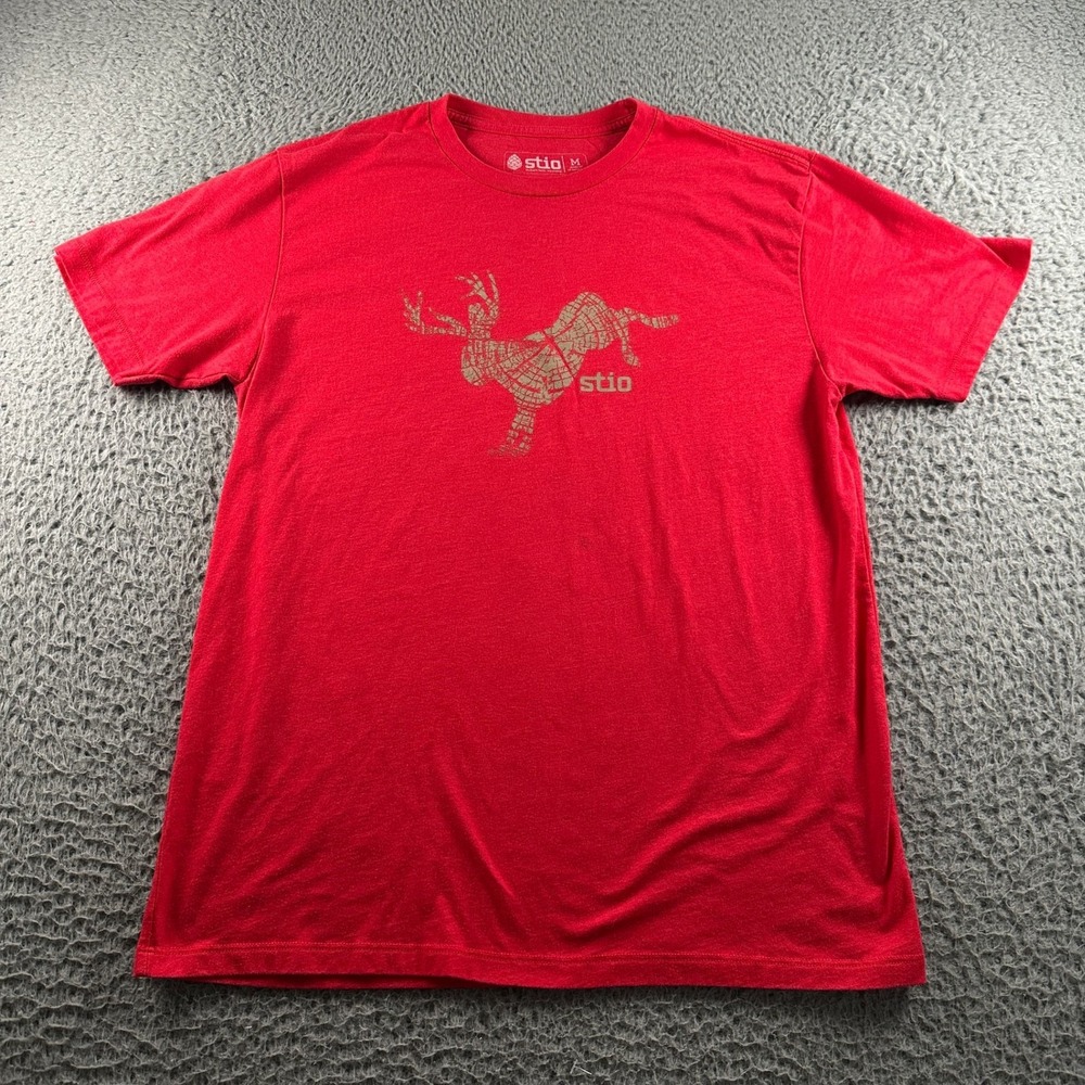 Stio Shirt Mens M Red Moose Graphic Short Sleeve Jackson Hole Tee Cotton Blend‎